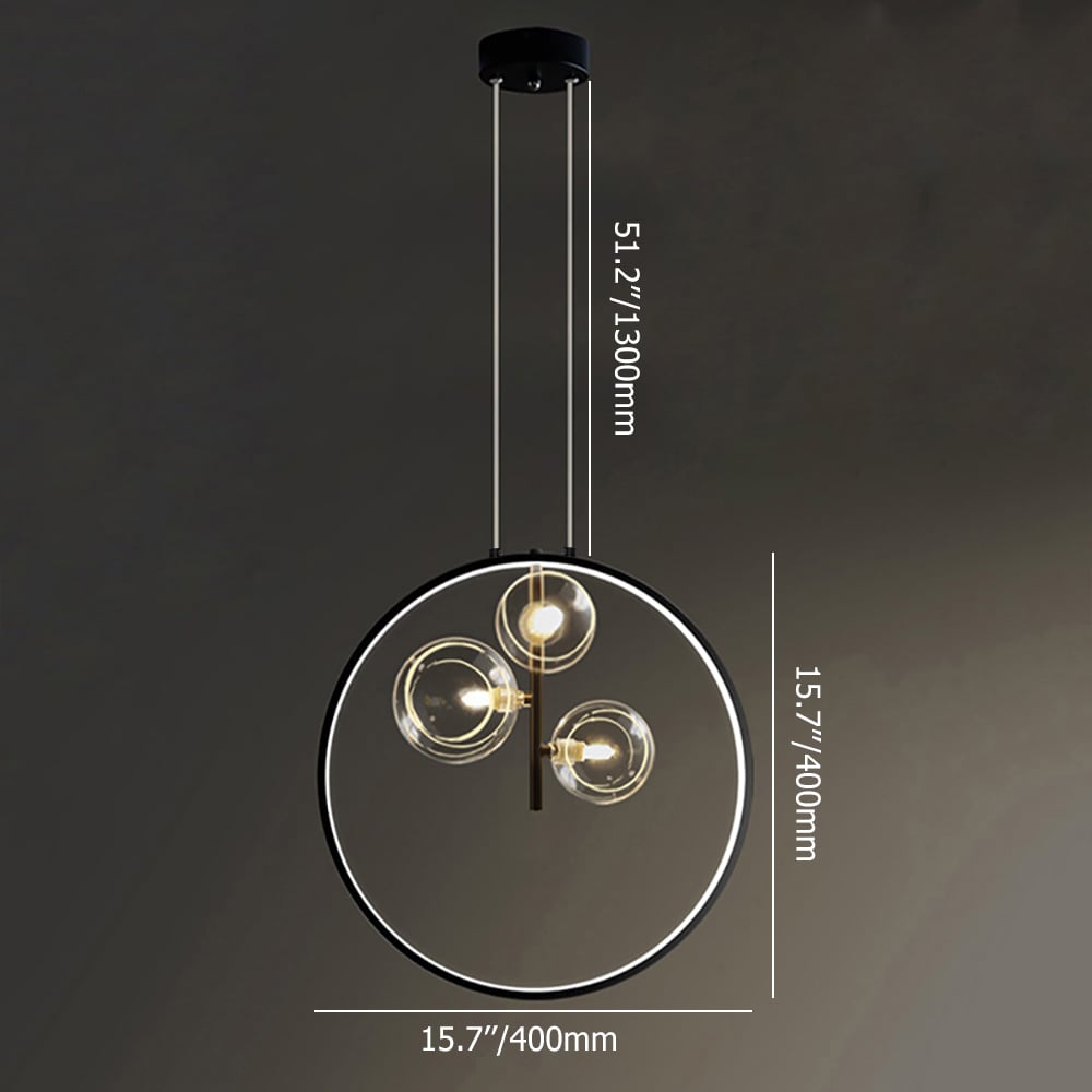HMR Bubi Black Pendant Light Minimalist Glass Globe LED Light for Dining Room - 3-Light