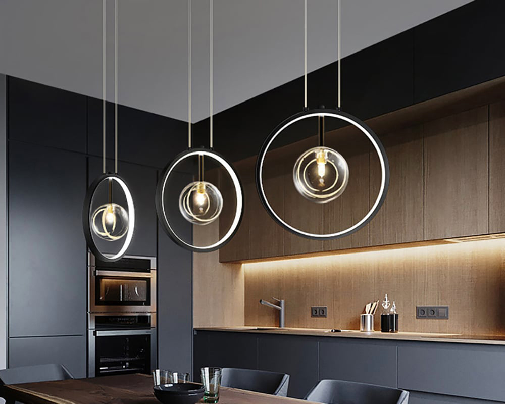 HMR Bubi Black Pendant Light Minimalist Glass Globe LED Light for Dining Room - 1-Light