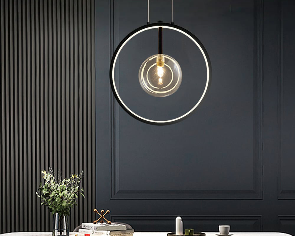 HMR Bubi Black Pendant Light Minimalist Glass Globe LED Light for Dining Room - 1-Light