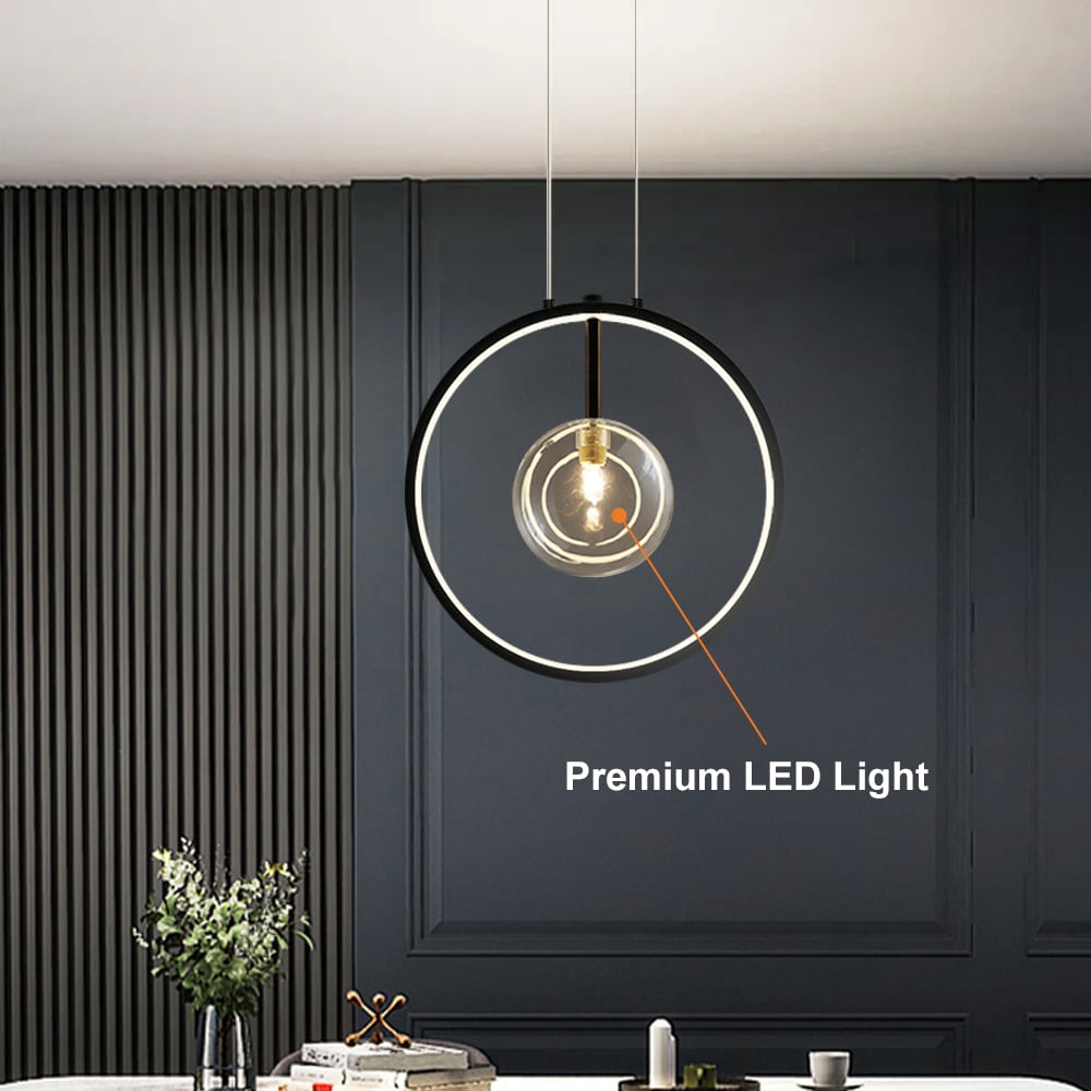 HMR Bubi Black Pendant Light Minimalist Glass Globe LED Light for Dining Room - 1-Light