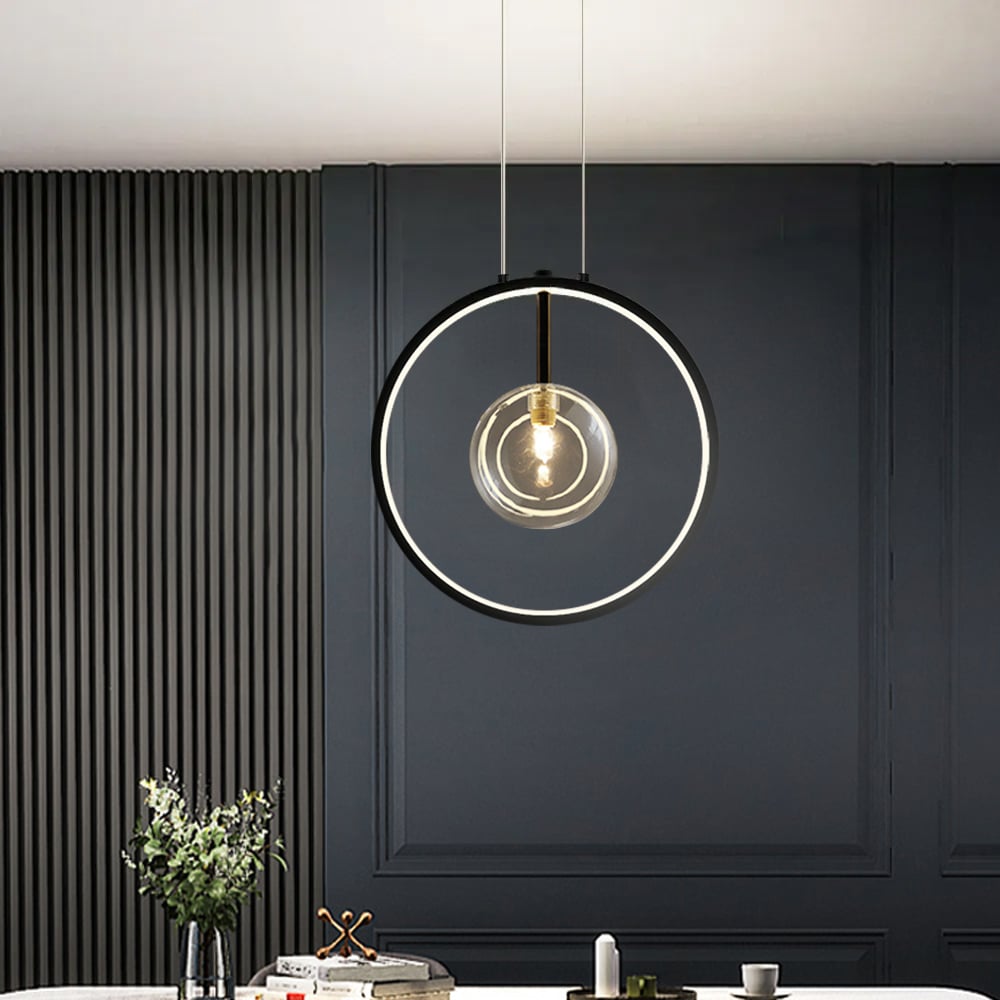 HMR Bubi Black Pendant Light Minimalist Glass Globe LED Light for Dining Room - 1-Light