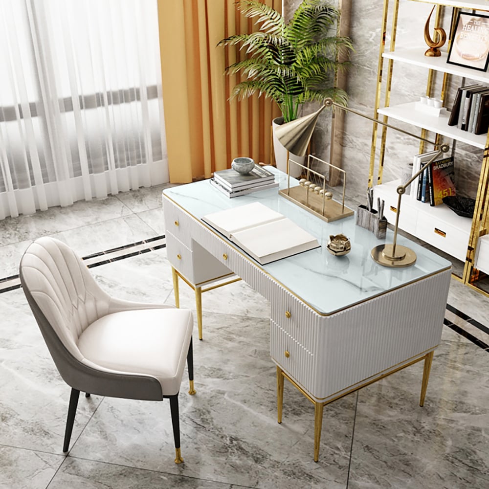 HMR - 55.1" Executive Office Desk with Drawers White Home & Office Furniture