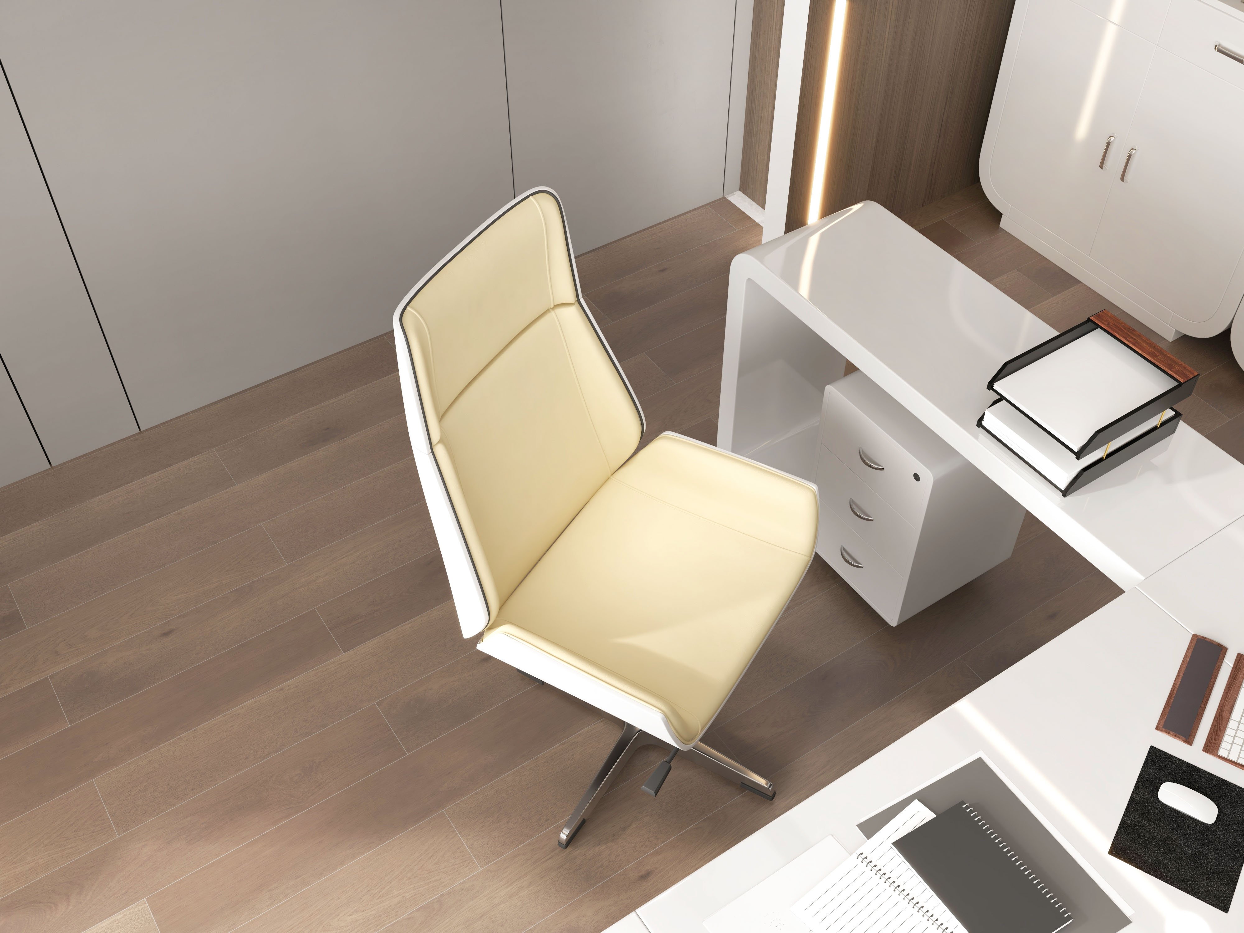 HMR L-Shaped Modern Executive Desk with Drawers - White/Black, Left Hand, 78.7"