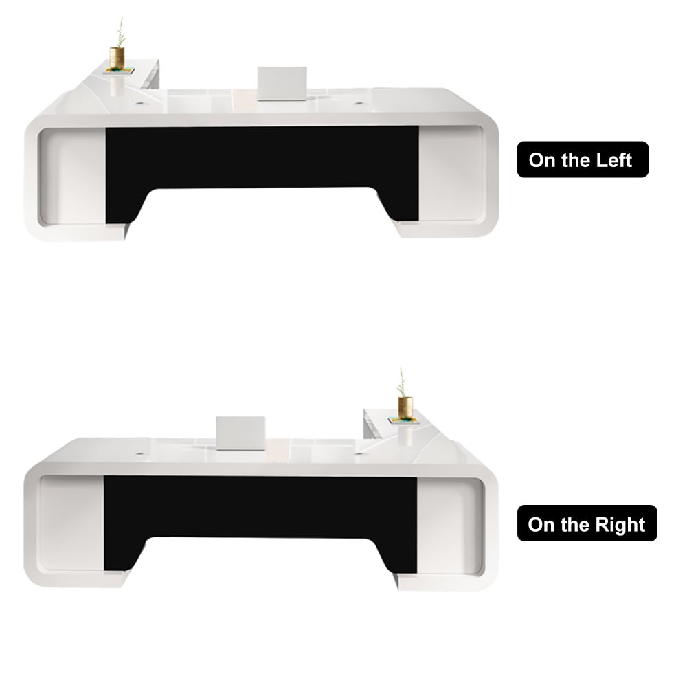 HMR L-Shaped Modern Executive Desk with Drawers - White/Black, Right Hand, 94.5"