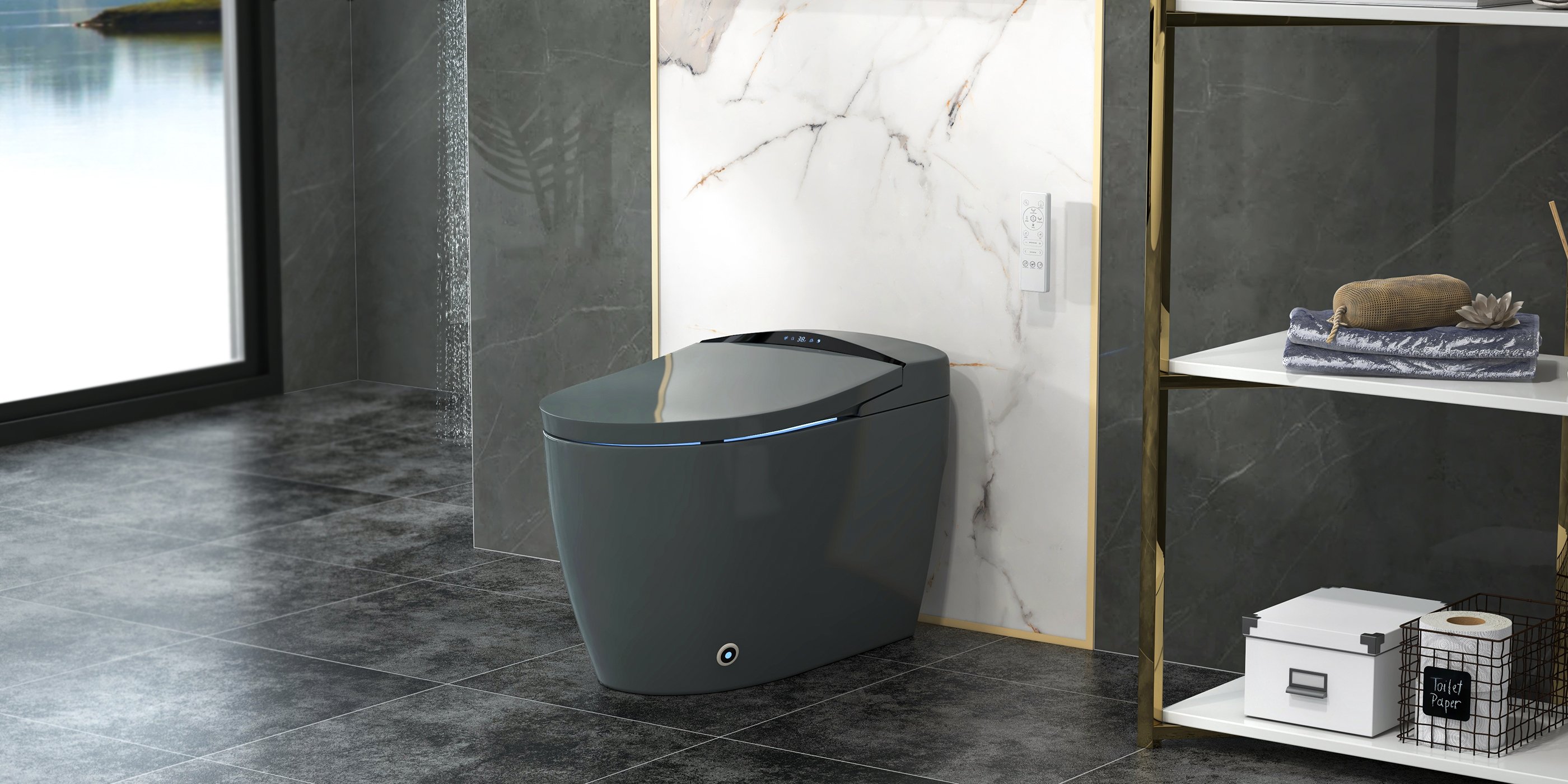 HMR Automatic Smart Bidet Toilet with Multi-Function 1.28-1.36 GPF - Gray