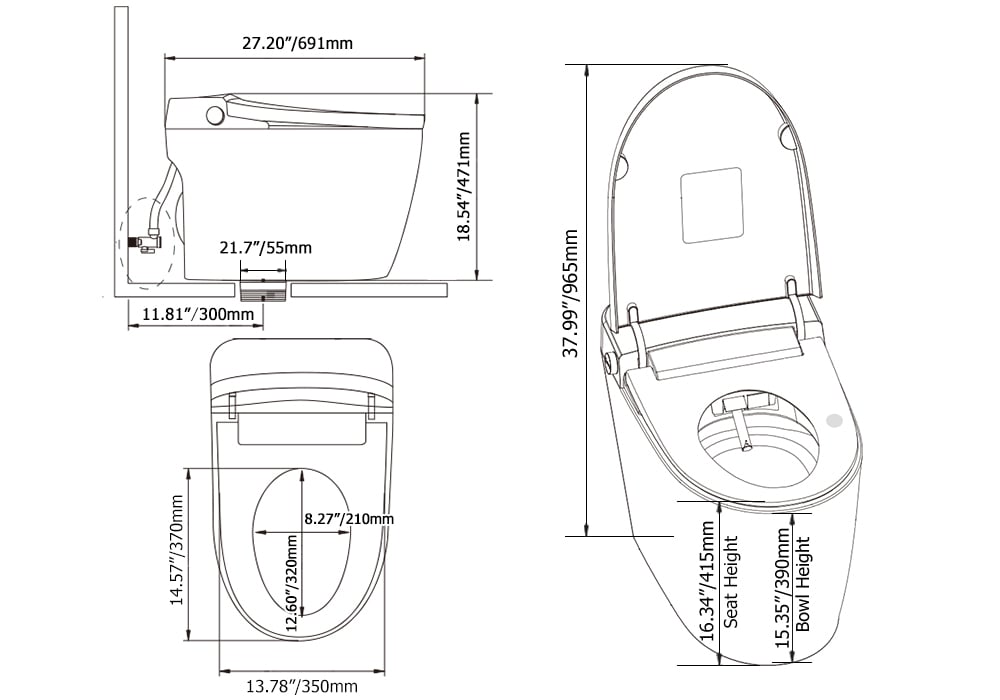 HMR - Automatic Smart Bidet Toilet with Multi-Function 1.28-1.36 GPF