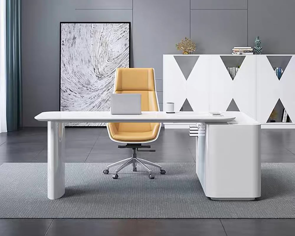 HMR L-Shape Executive Desk Large Home Office Desk Storage Drawers & Cabinet - White, Left Hand, 70.9"