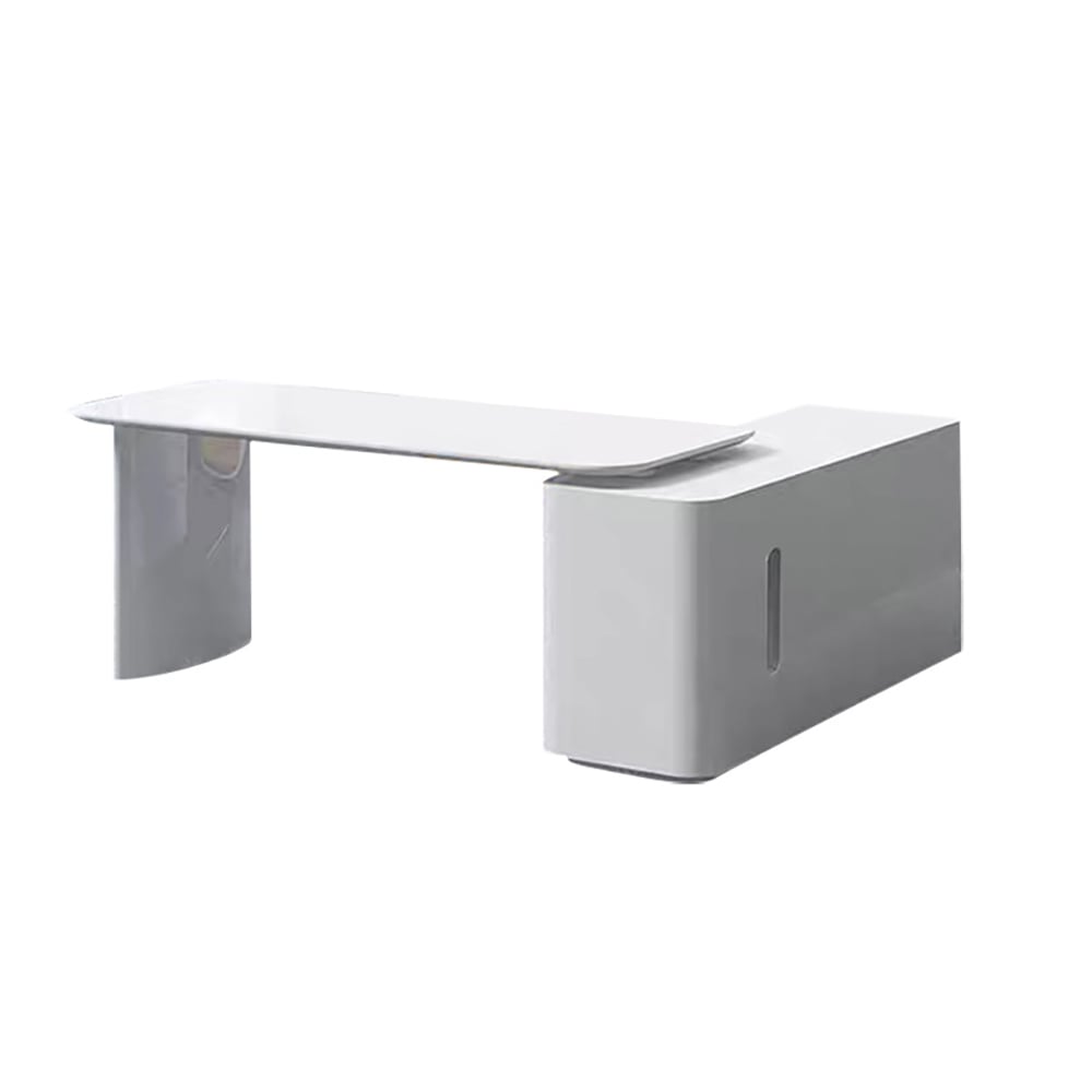 HMR L-Shape Executive Desk Large Home Office Desk Storage Drawers & Cabinet - White, Left Hand, 63"