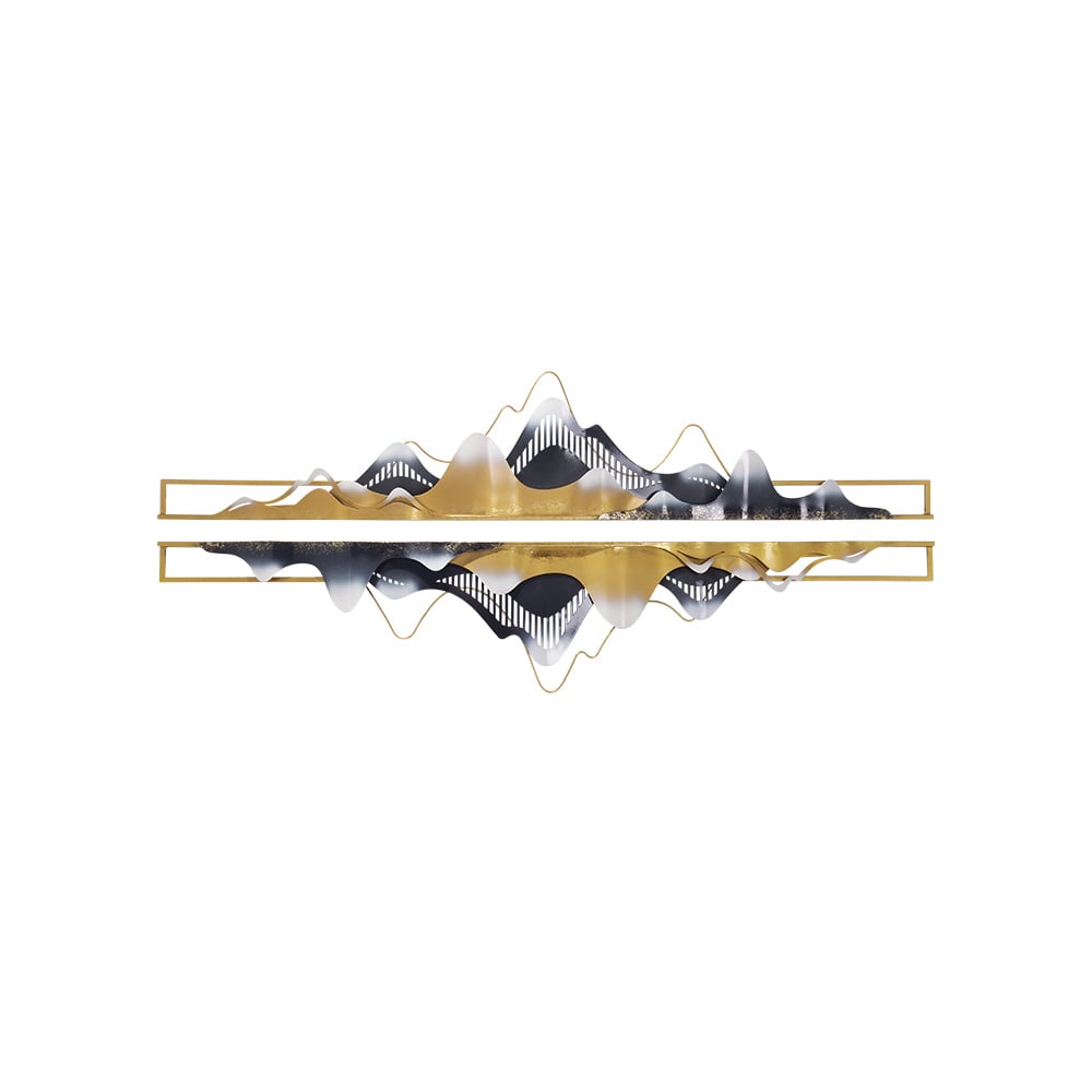 HMR - 2-Pieces Modern Mountain Novelty Metal Wall Decor Nature Art in Gold & Black