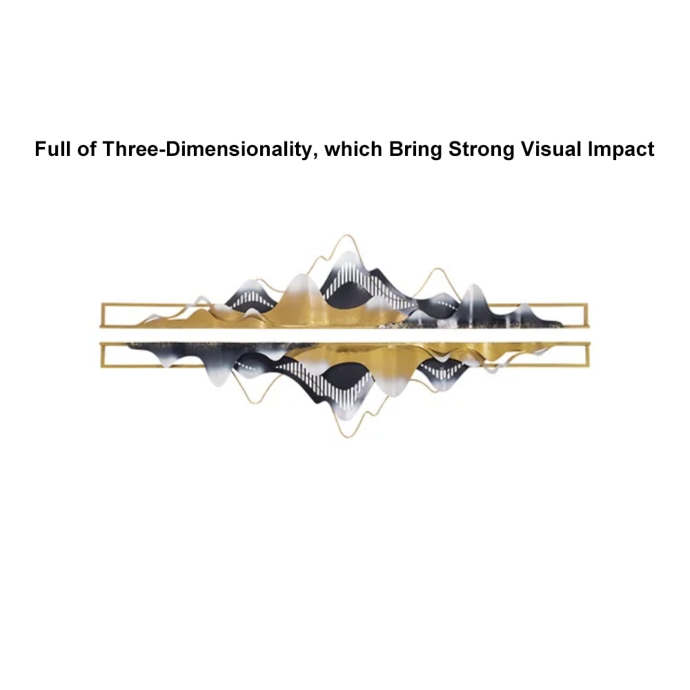 HMR - 2-Pieces Modern Mountain Novelty Metal Wall Decor Nature Art in Gold & Black