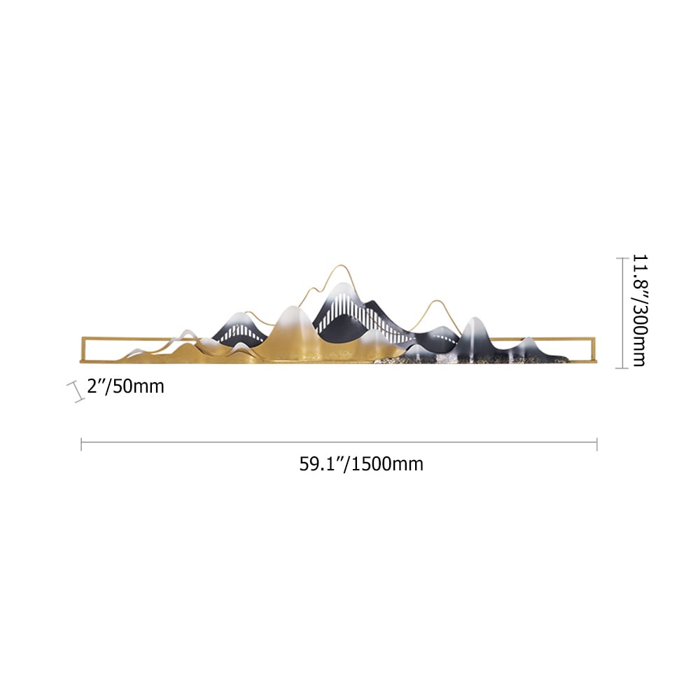 HMR - 2-Pieces Modern Mountain Novelty Metal Wall Decor Nature Art in Gold & Black