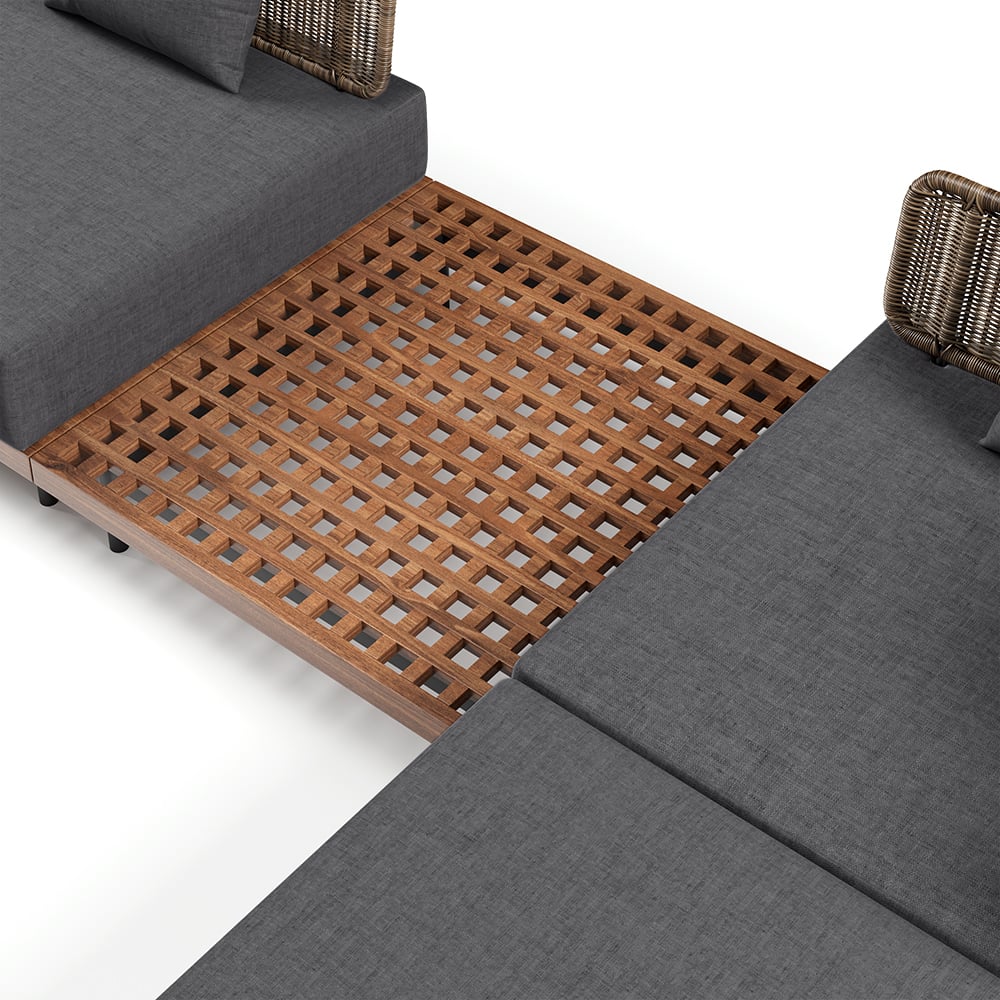 HMR - Teak Modular Outdoor & Patio Sectional Sofa Set with Coffee Table and Cushion (8-Pieces)