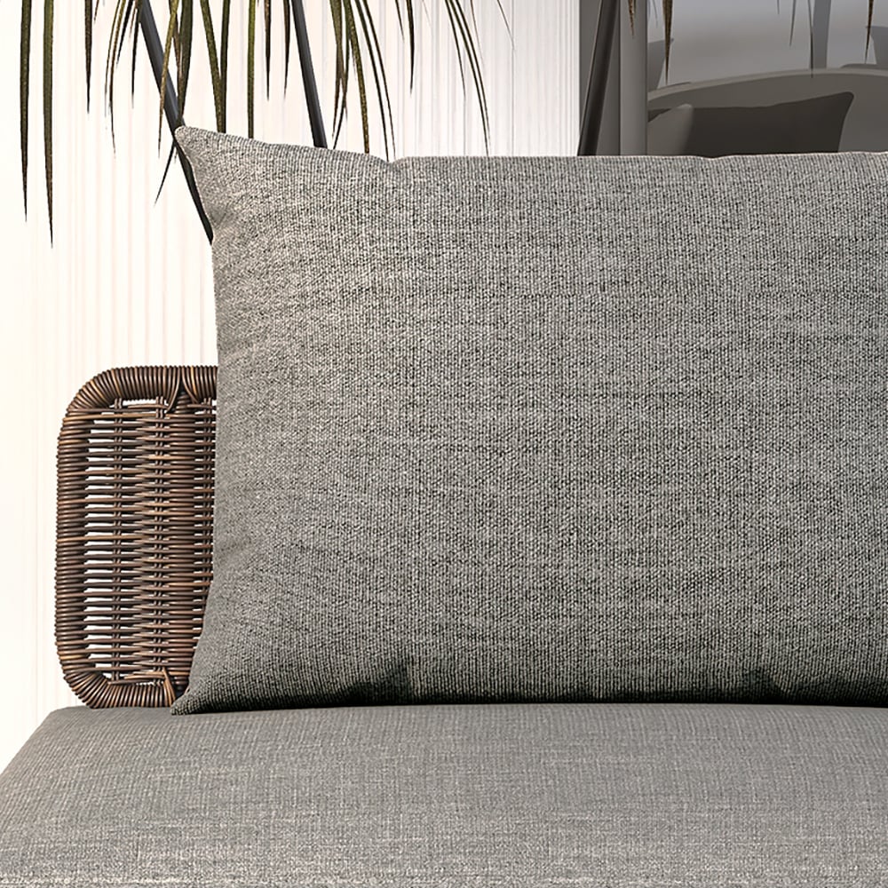 HMR - 37.4" Wide Modern Aluminum & Rattan Outdoor Sofa with Cushion in Gray & Brown