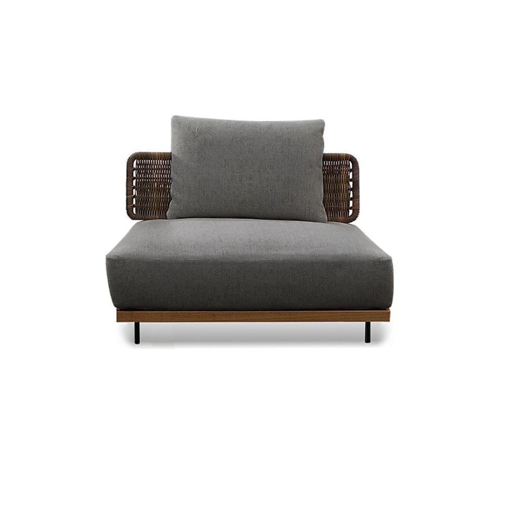 HMR - 37.4" Wide Modern Aluminum & Rattan Outdoor Sofa with Cushion in Gray & Brown