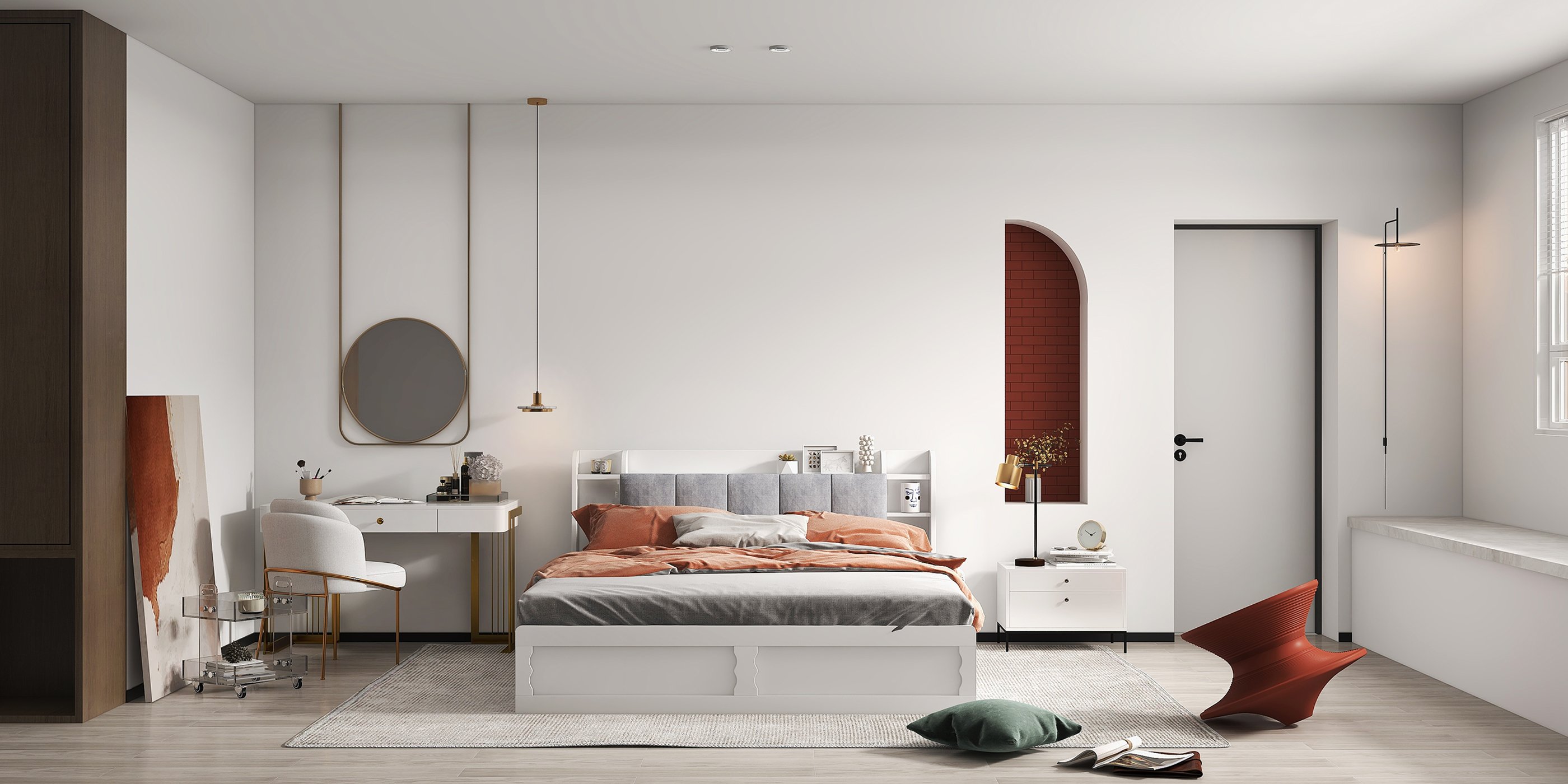 HMR - Modern White Storage Queen Bed Low Profile Queen Bed with 3 Drawers