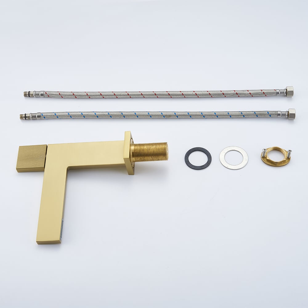 HMR - Brushed Gold Modern Bathroom Sink Faucet Single Handle 1-Hole Solid Brass