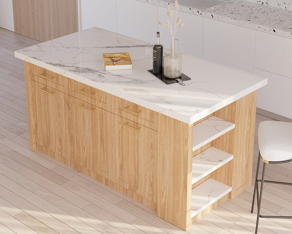 HMR 72" Modern Style Laminate Kitchen Islands with Multi-Storage - Natural, Engineered Wood
