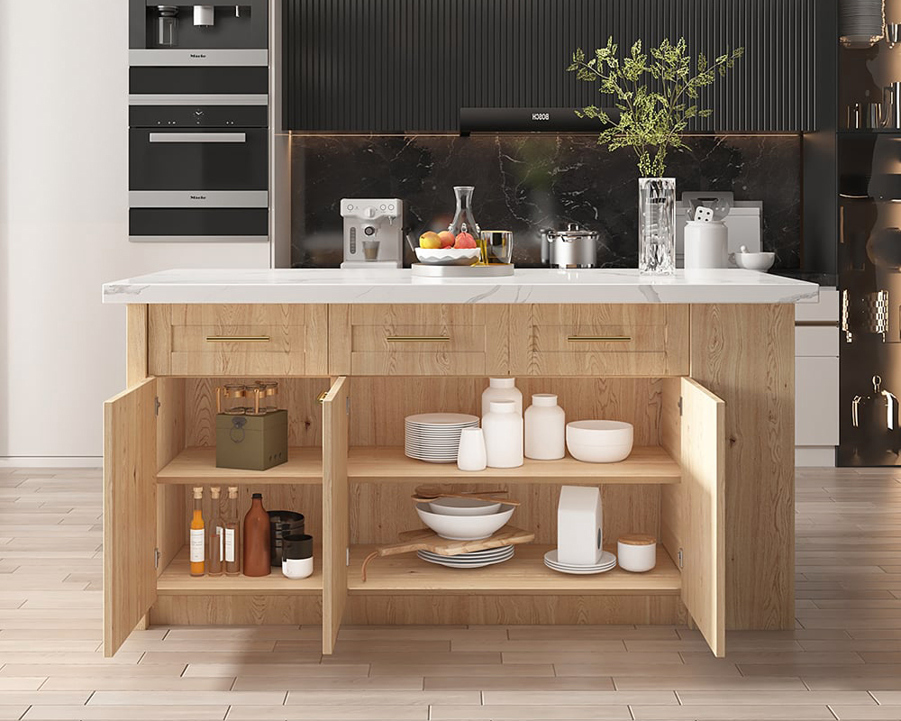 HMR 72" Modern Style Laminate Kitchen Islands with Multi-Storage - Natural, Engineered Wood