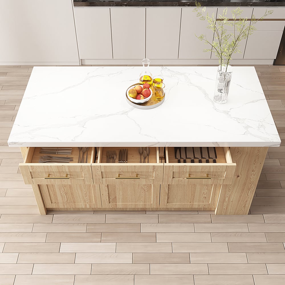 HMR 72" Modern Style Laminate Kitchen Islands with Multi-Storage - Natural, Engineered Wood