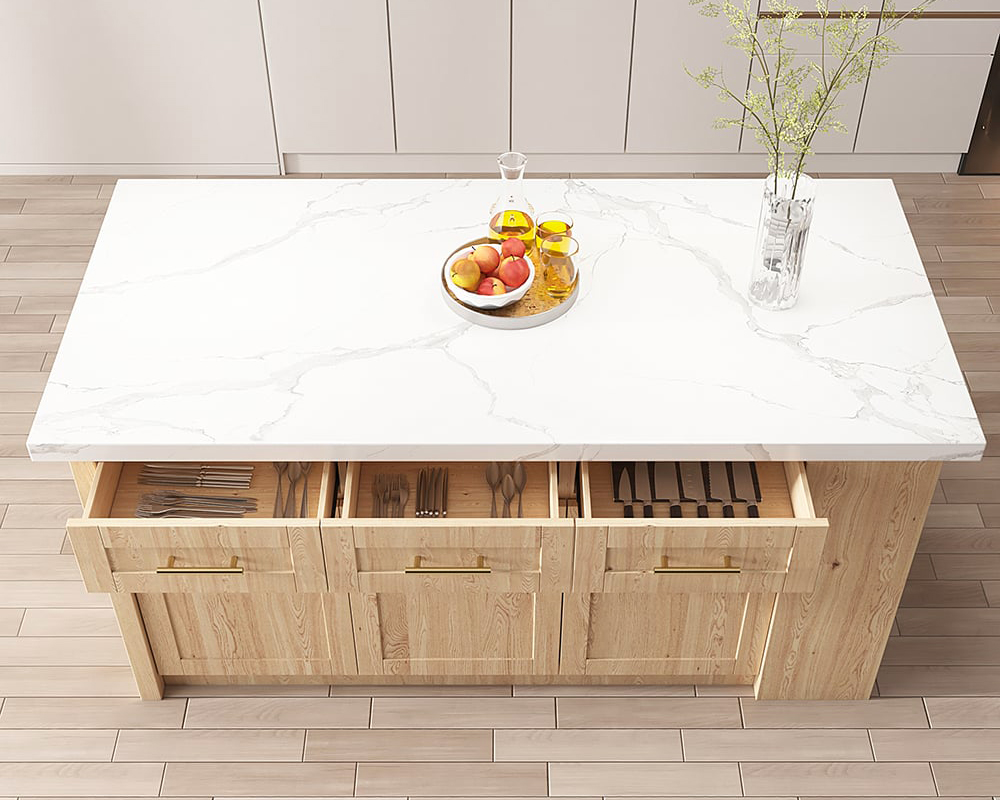 HMR 72" Modern Style Laminate Kitchen Islands with Multi-Storage - Natural, Engineered Wood