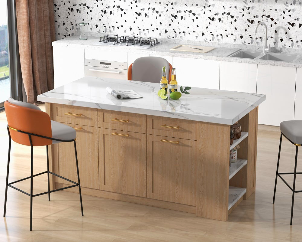 HMR 72" Modern Style Laminate Kitchen Islands with Multi-Storage - Natural, Engineered Wood