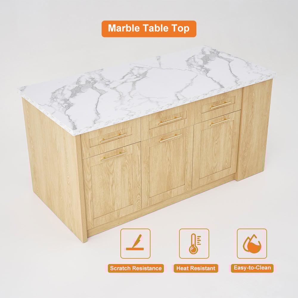 HMR 72" Modern Style Laminate Kitchen Islands with Multi-Storage - Natural, Engineered Wood