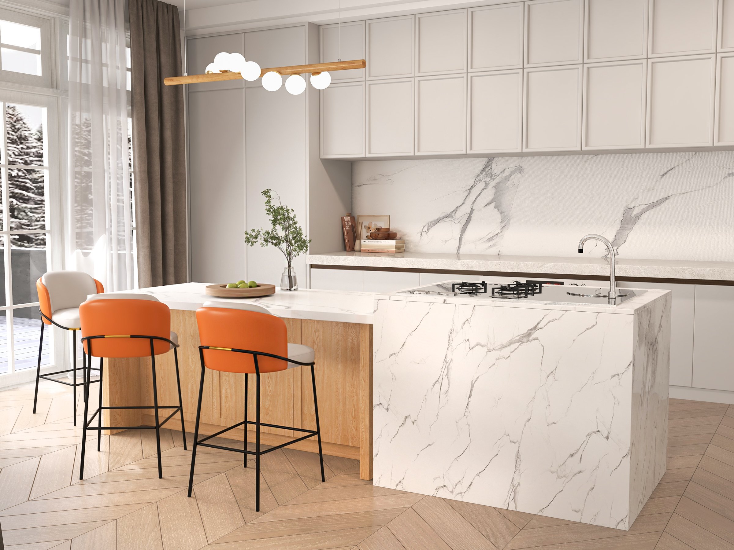 HMR 72" Modern Style Laminate Kitchen Islands with Multi-Storage - Natural, Engineered Wood