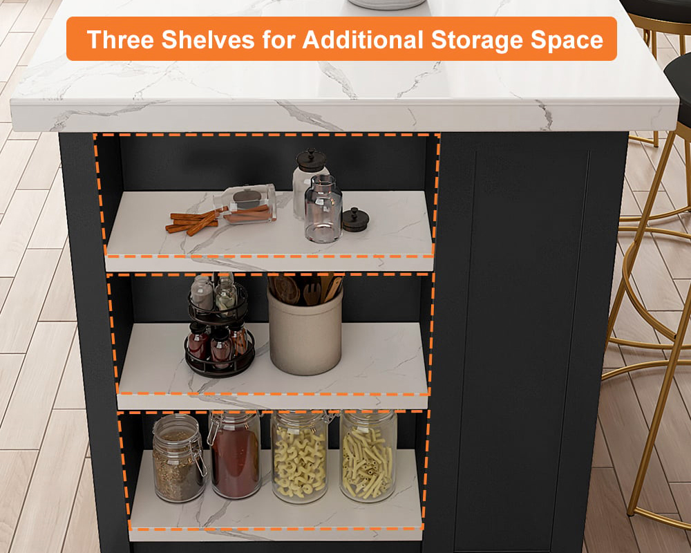 HMR 72" Modern Style Laminate Kitchen Islands with Multi-Storage - White & Black, Engineered Wood