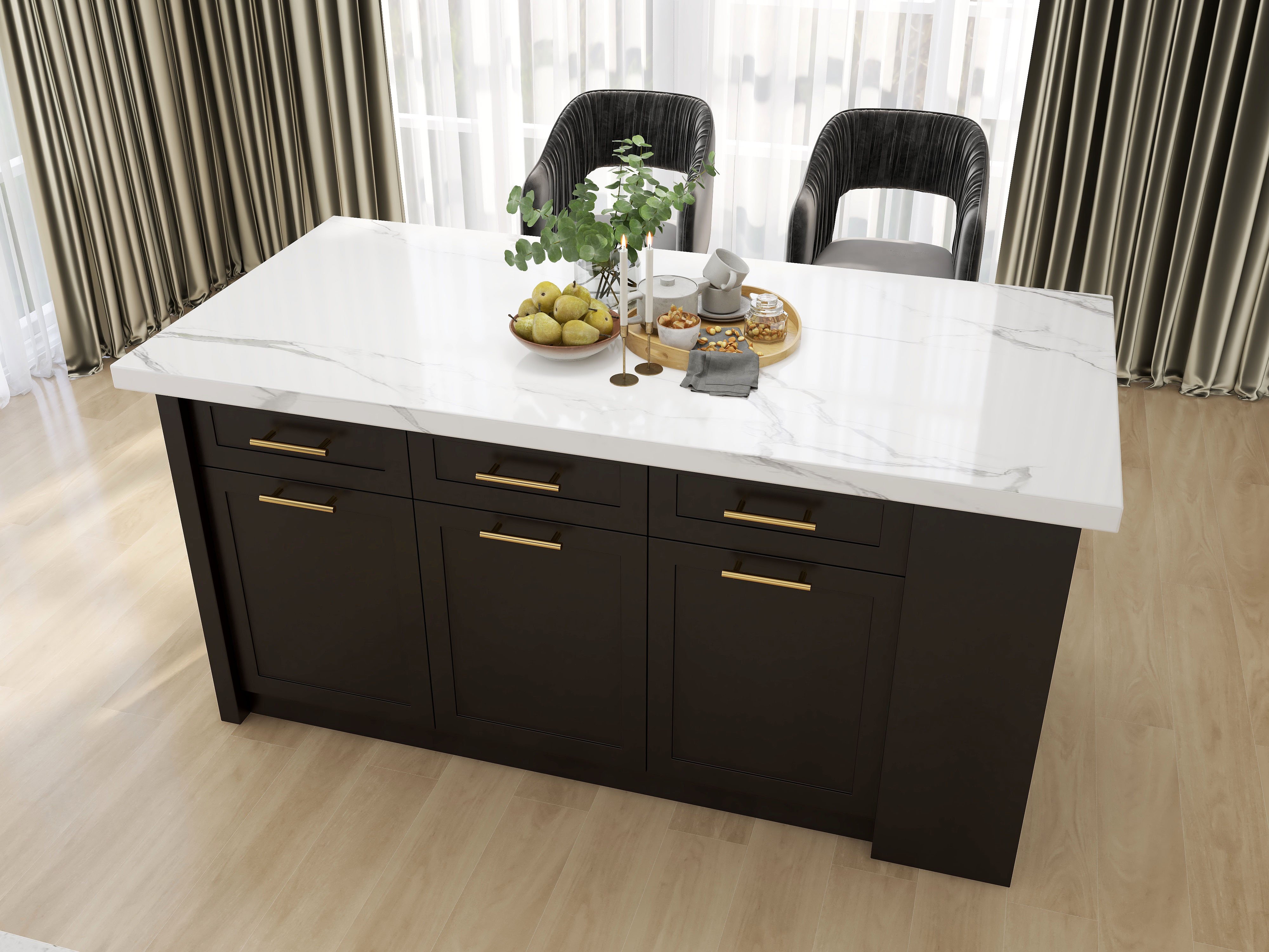 HMR 72" Modern Style Laminate Kitchen Islands with Multi-Storage - White & Black, Engineered Wood
