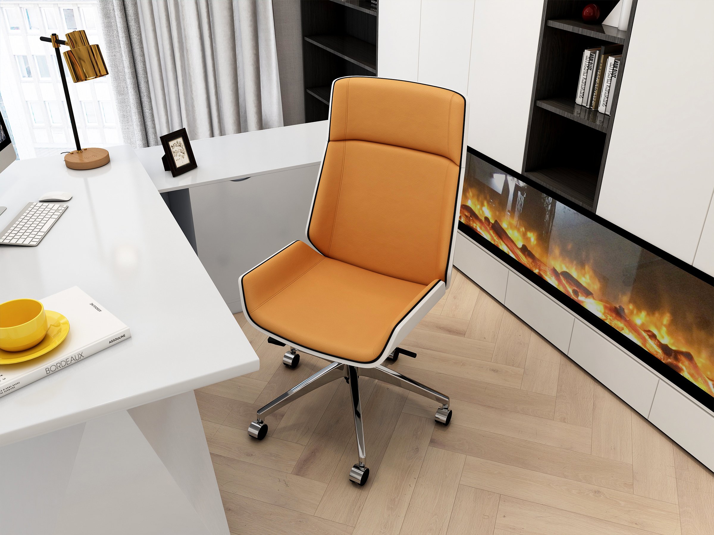 HMR Modern Large L-Shape Executive Desk with Drawers & Cabinet - White, Right Hand, 70.9"
