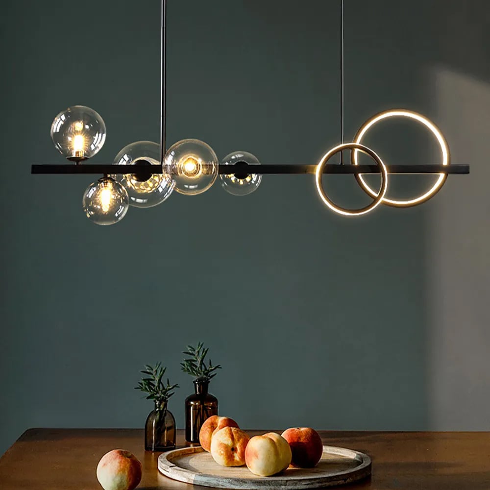 HMR - Bubi Minimalist 5-Light Glass Globe Shade Sputnik Kitchen Island Light Globe Light Black