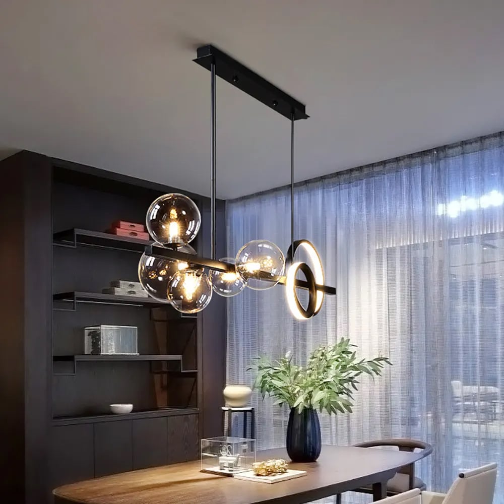 HMR - Bubi Minimalist 5-Light Glass Globe Shade Sputnik Kitchen Island Light Globe Light Black