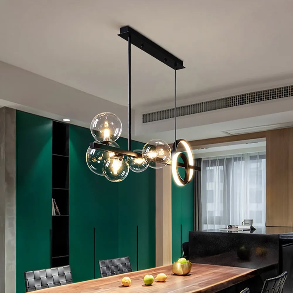 HMR - Bubi Minimalist 5-Light Glass Globe Shade Sputnik Kitchen Island Light Globe Light Black