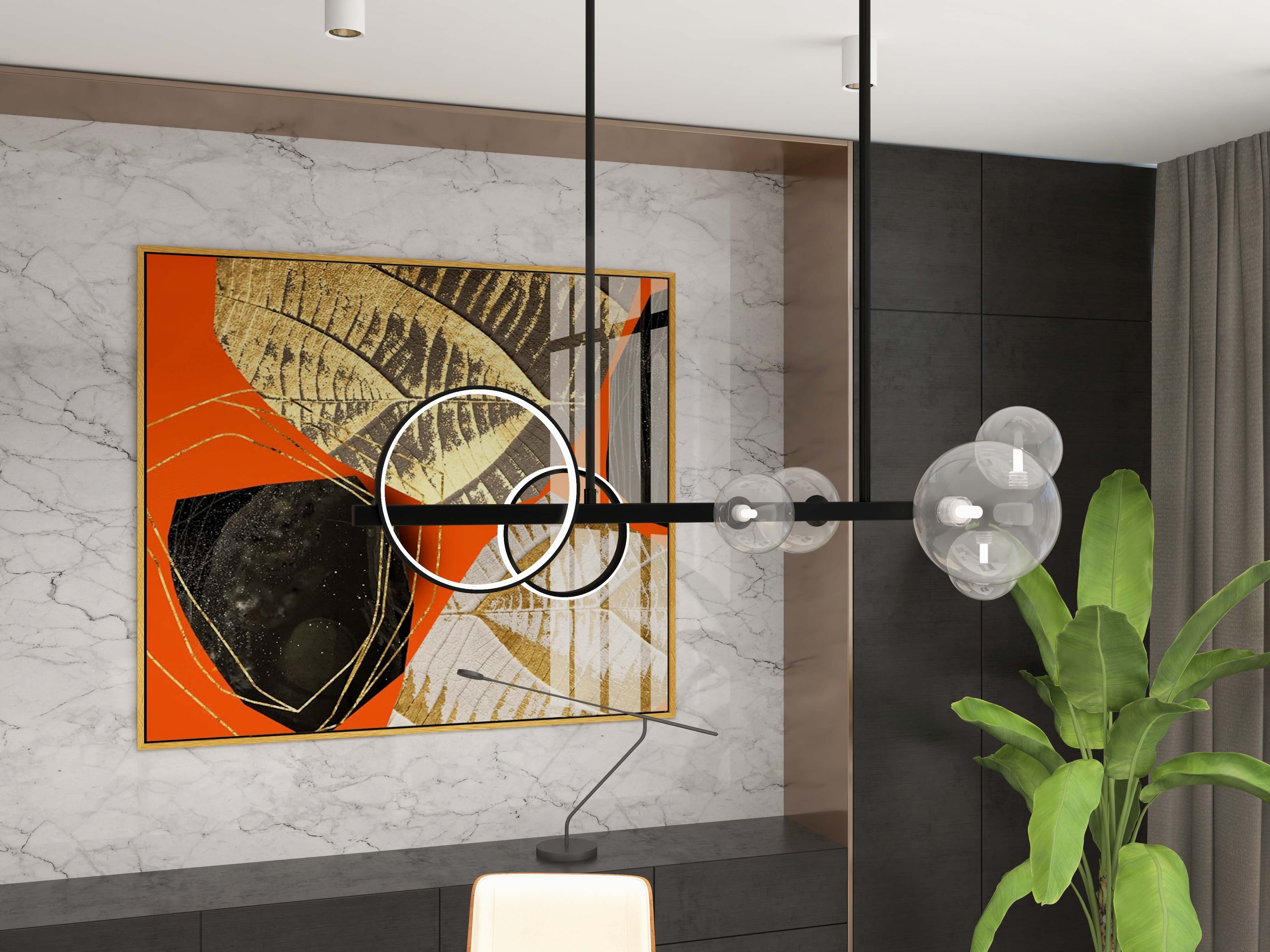 HMR - Bubi Minimalist 5-Light Glass Globe Shade Sputnik Kitchen Island Light Globe Light Black