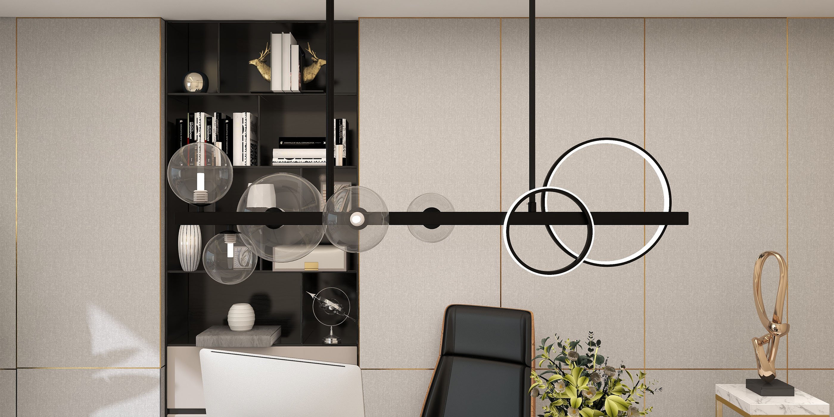 HMR - Bubi Minimalist 5-Light Glass Globe Shade Sputnik Kitchen Island Light Globe Light Black