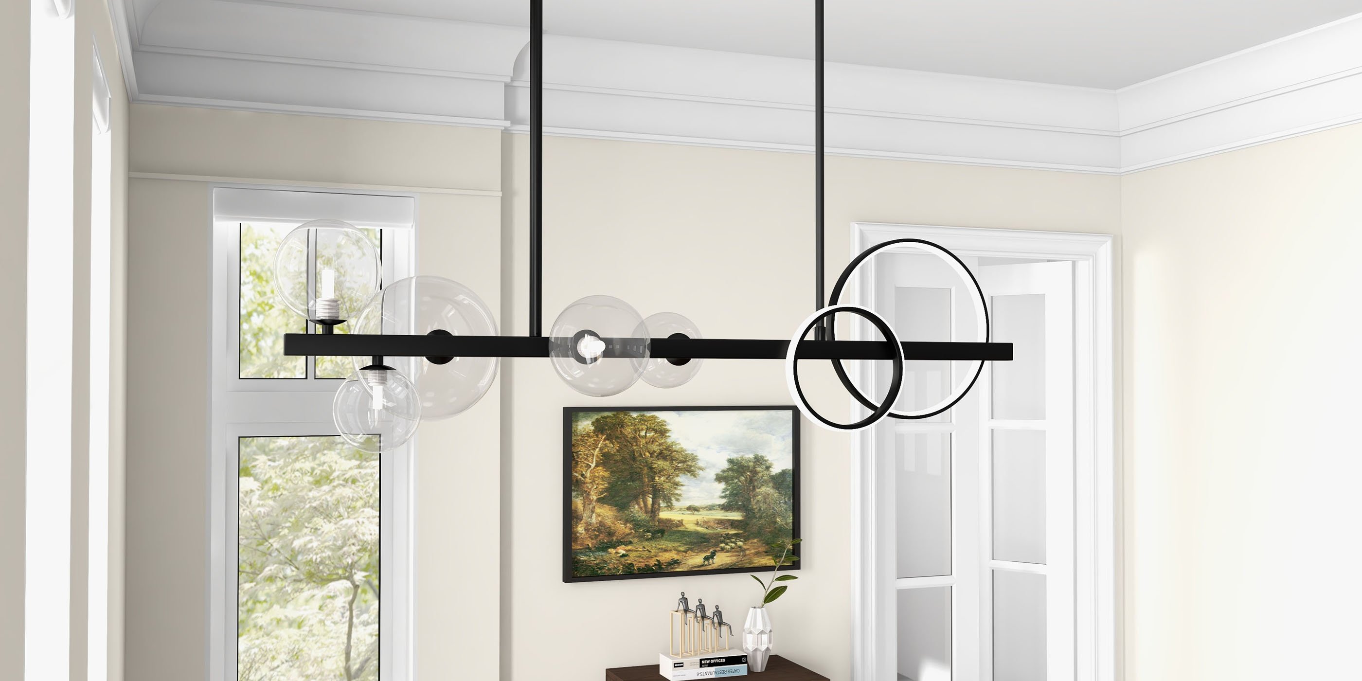 HMR - Bubi Minimalist 5-Light Glass Globe Shade Sputnik Kitchen Island Light Globe Light Black