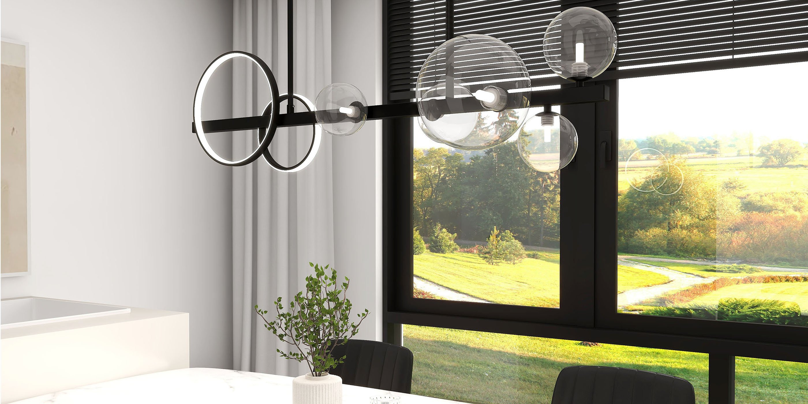HMR - Bubi Minimalist 5-Light Glass Globe Shade Sputnik Kitchen Island Light Globe Light Black