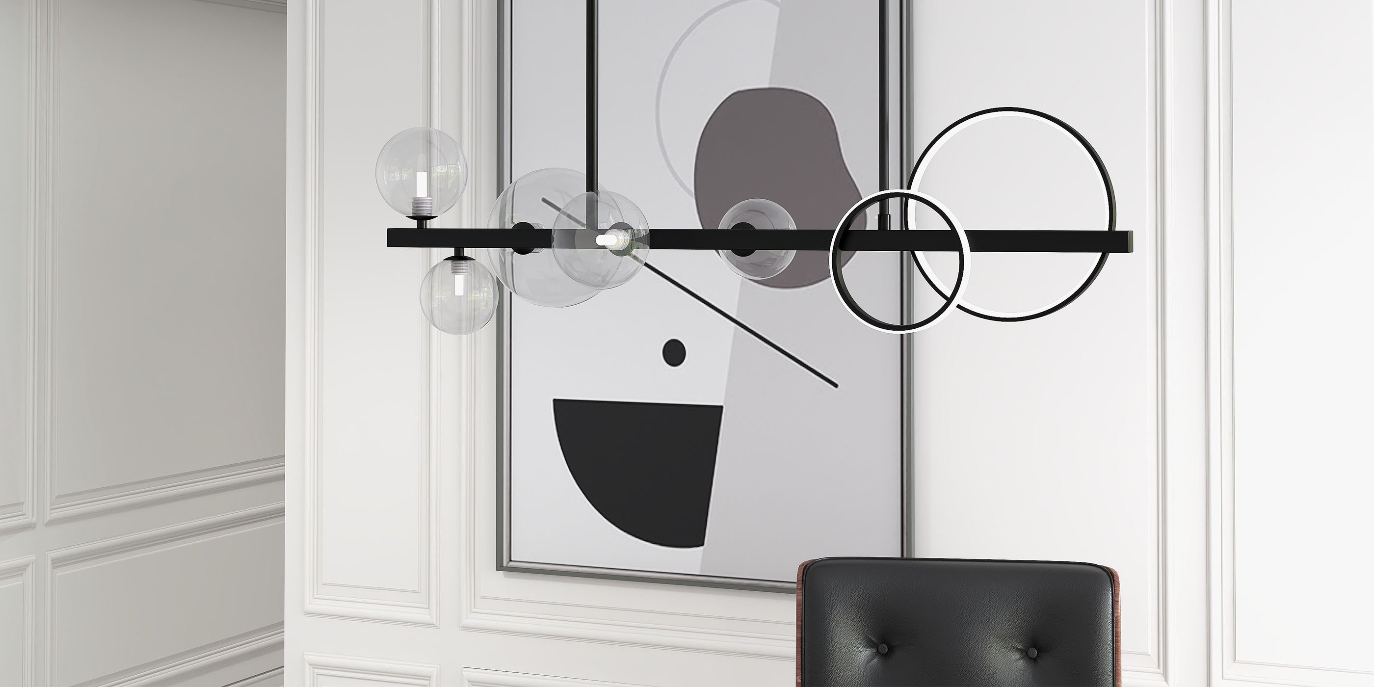 HMR - Bubi Minimalist 5-Light Glass Globe Shade Sputnik Kitchen Island Light Globe Light Black