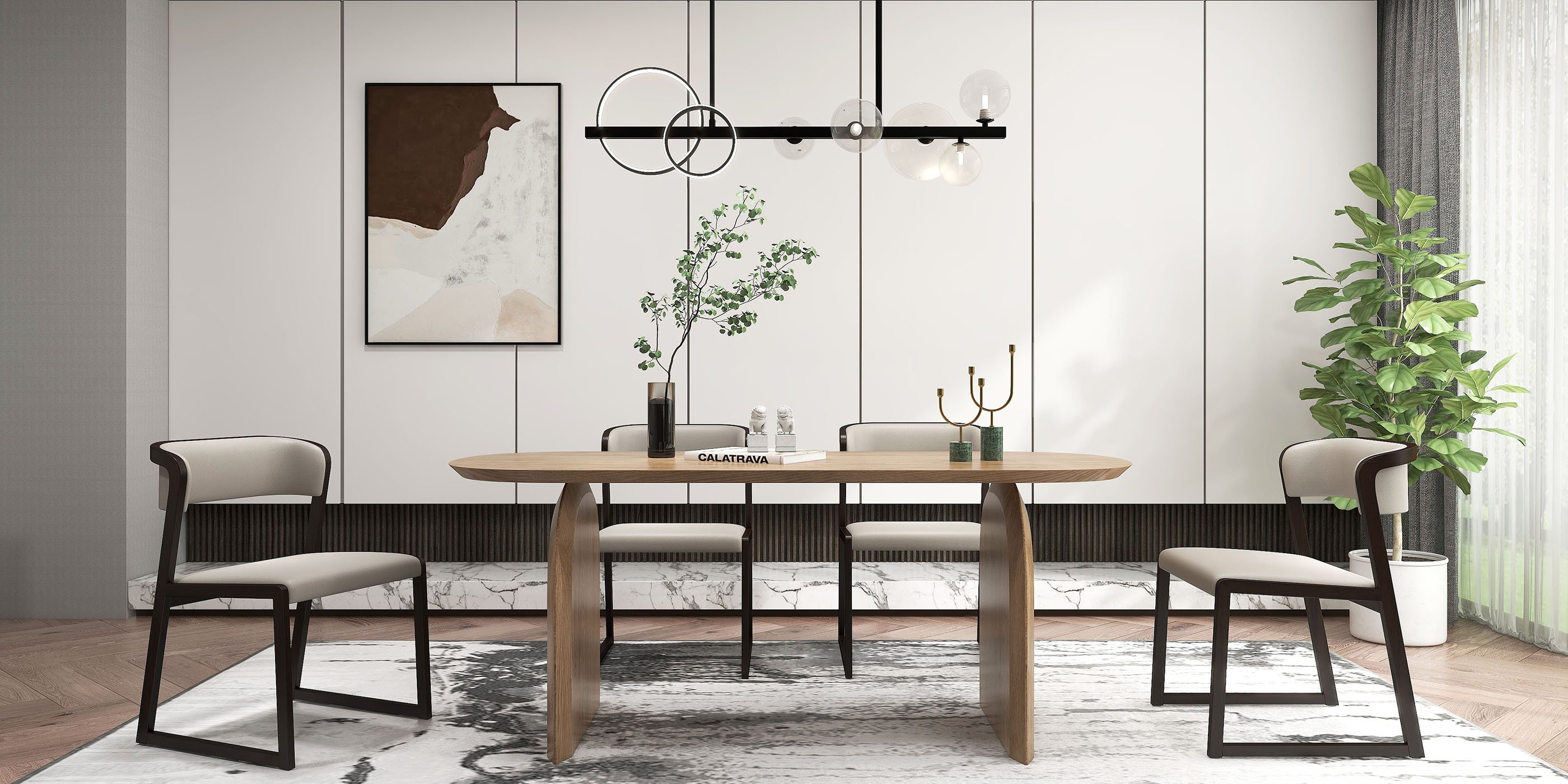 HMR - Bubi Minimalist 5-Light Glass Globe Shade Sputnik Kitchen Island Light Globe Light Black