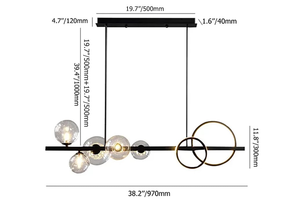 HMR - Bubi Minimalist 5-Light Glass Globe Shade Sputnik Kitchen Island Light Globe Light Black
