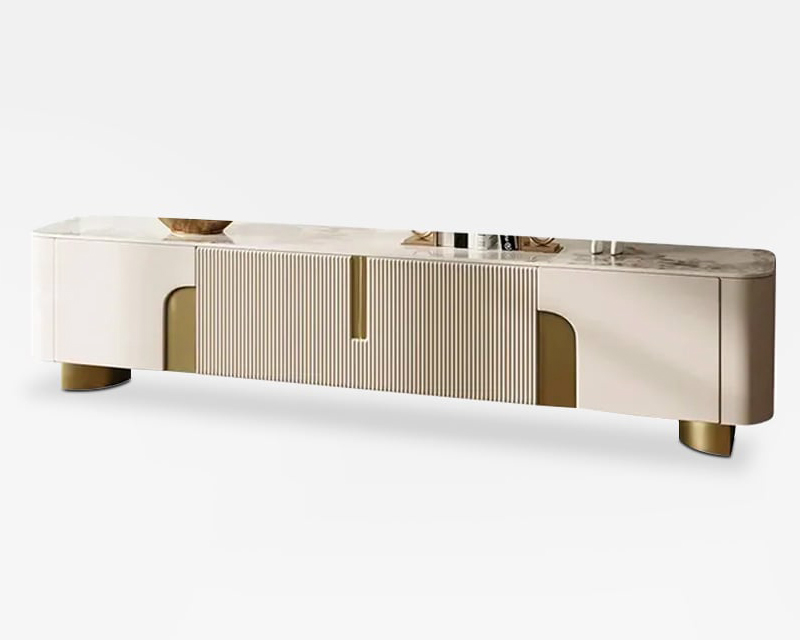 HMR Artus Modern TV Stand Stone Top 4 Doors with Storage Media Console - Beige, 78.7"W x 15.7"D x 20.5"H