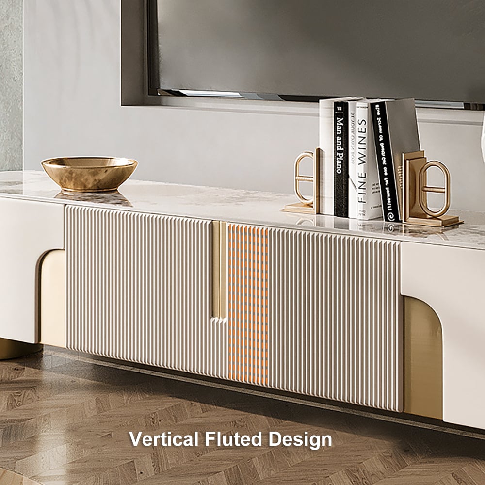 HMR Artus Modern TV Stand Stone Top 4 Doors with Storage Media Console - Beige, 78.7"W x 15.7"D x 20.5"H