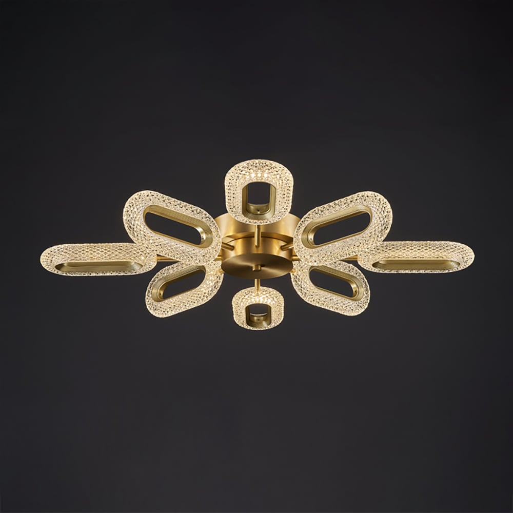 HMR - Ovated Brass Semi Flush Mount Light 8-Light LED Ceiling Light Ring Light Fixture in Gold