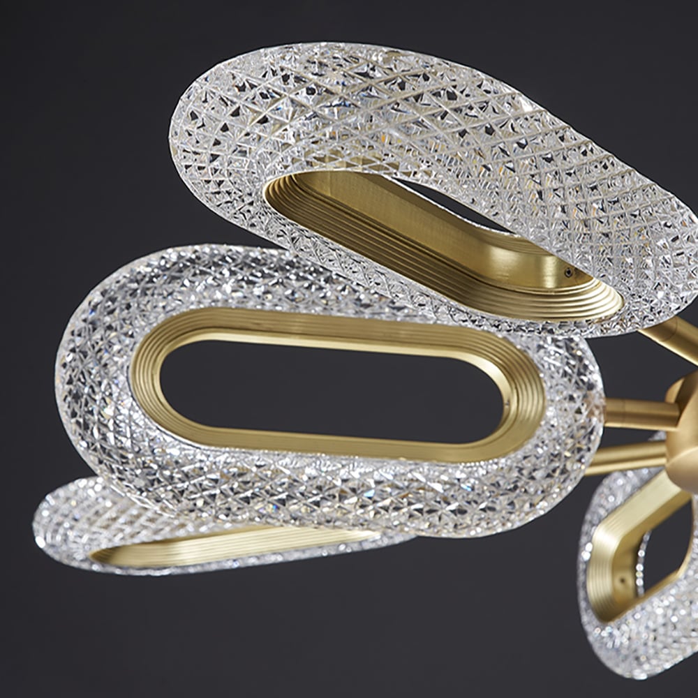 HMR - Ovated Brass Semi Flush Mount Light 8-Light LED Ceiling Light Ring Light Fixture in Gold