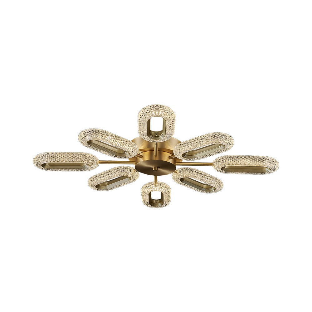 HMR - Ovated Brass Semi Flush Mount Light 8-Light LED Ceiling Light Ring Light Fixture in Gold