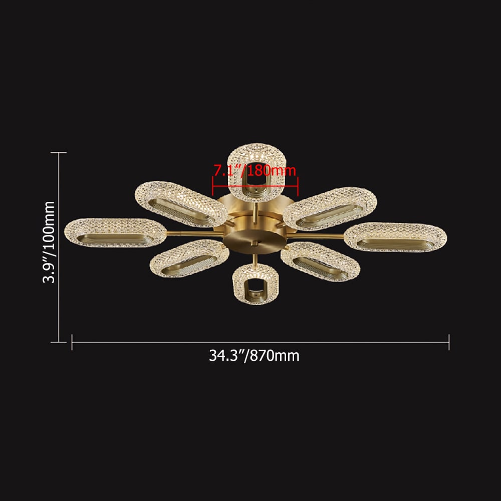 HMR - Ovated Brass Semi Flush Mount Light 8-Light LED Ceiling Light Ring Light Fixture in Gold