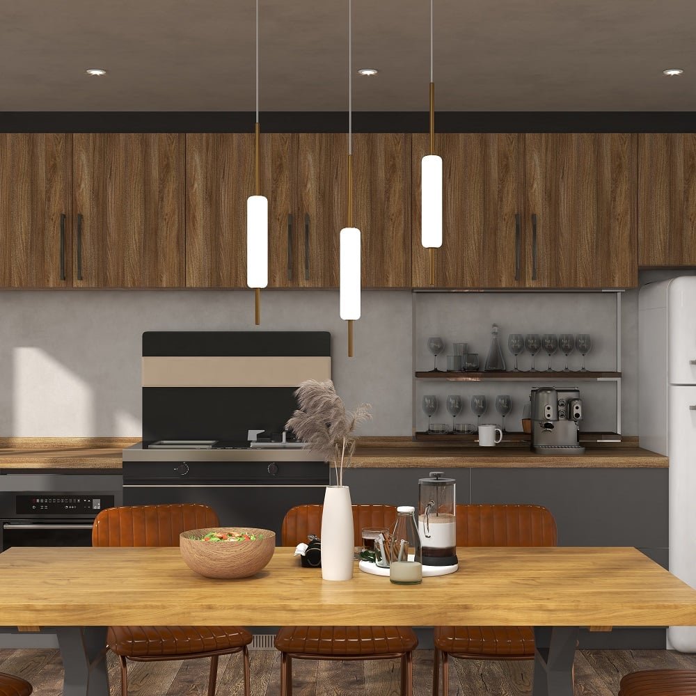 HMR - Minimalist White Pendant Light Fixture LED Single Hanging Light Brass Finish
