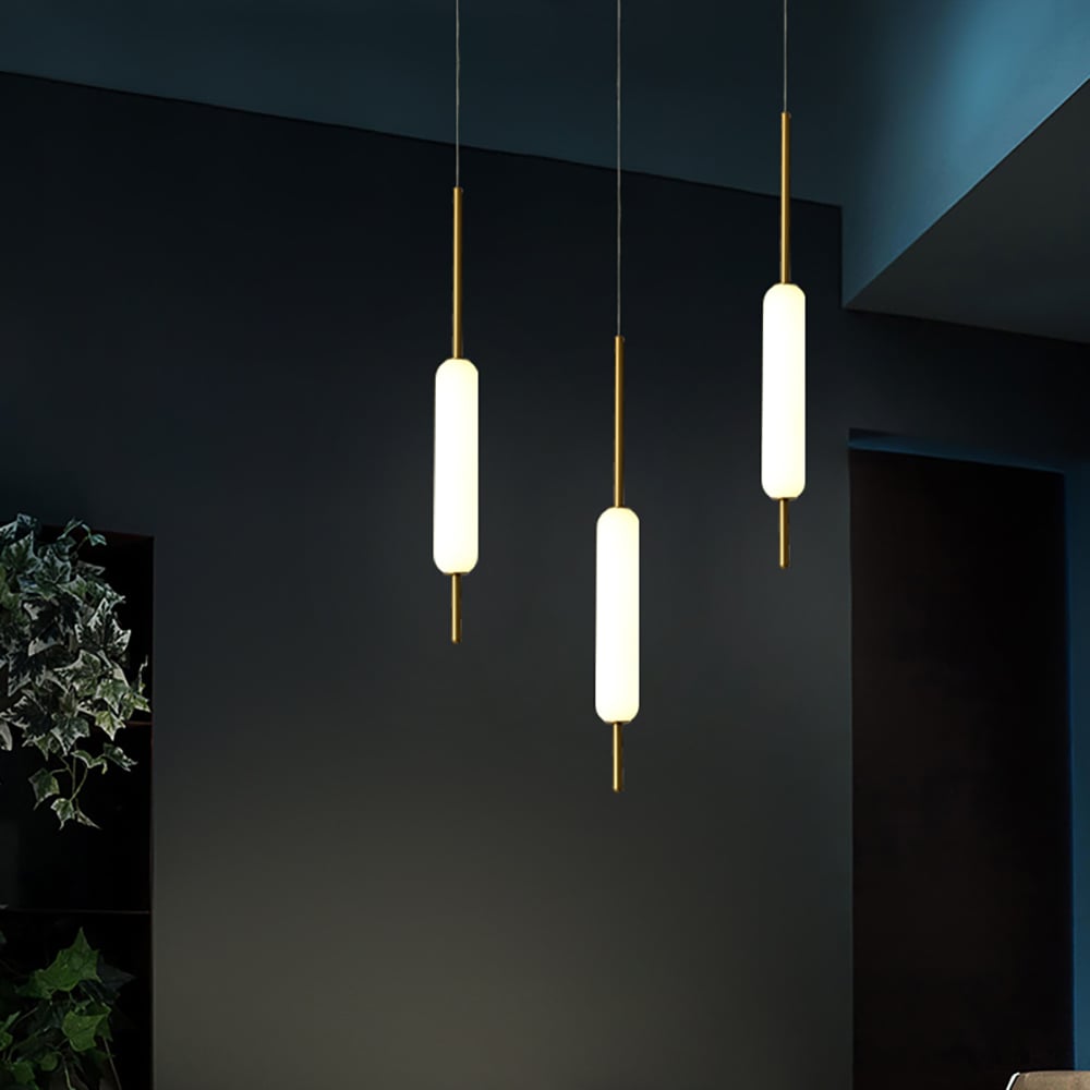 HMR - Minimalist White Pendant Light Fixture LED Single Hanging Light Brass Finish