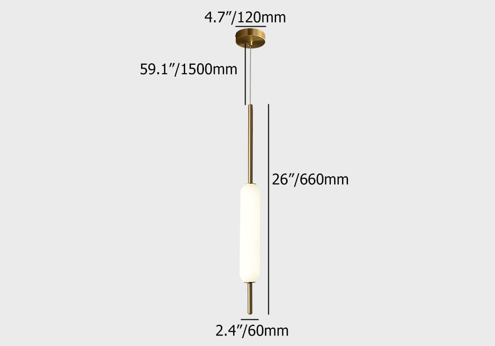 HMR - Minimalist White Pendant Light Fixture LED Single Hanging Light Brass Finish