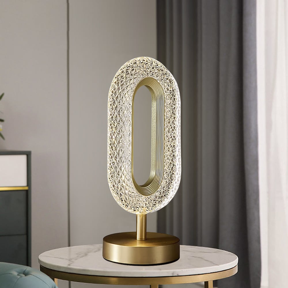 HMR - Ovated Modern LED Table Lamp Plug in Desk Lamps for Living Room Ring Shape in Gold